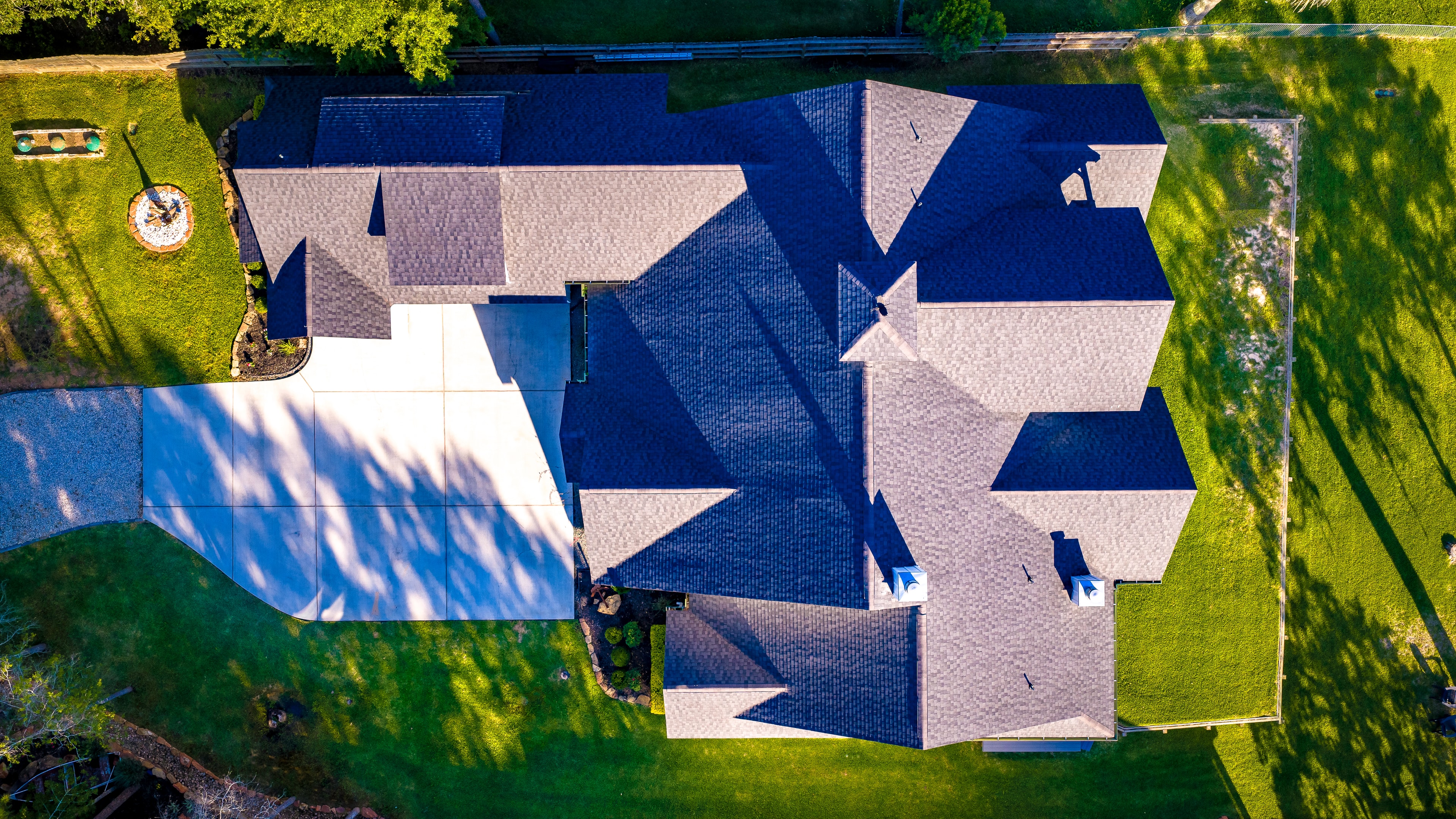 Drone view of waterfront estate