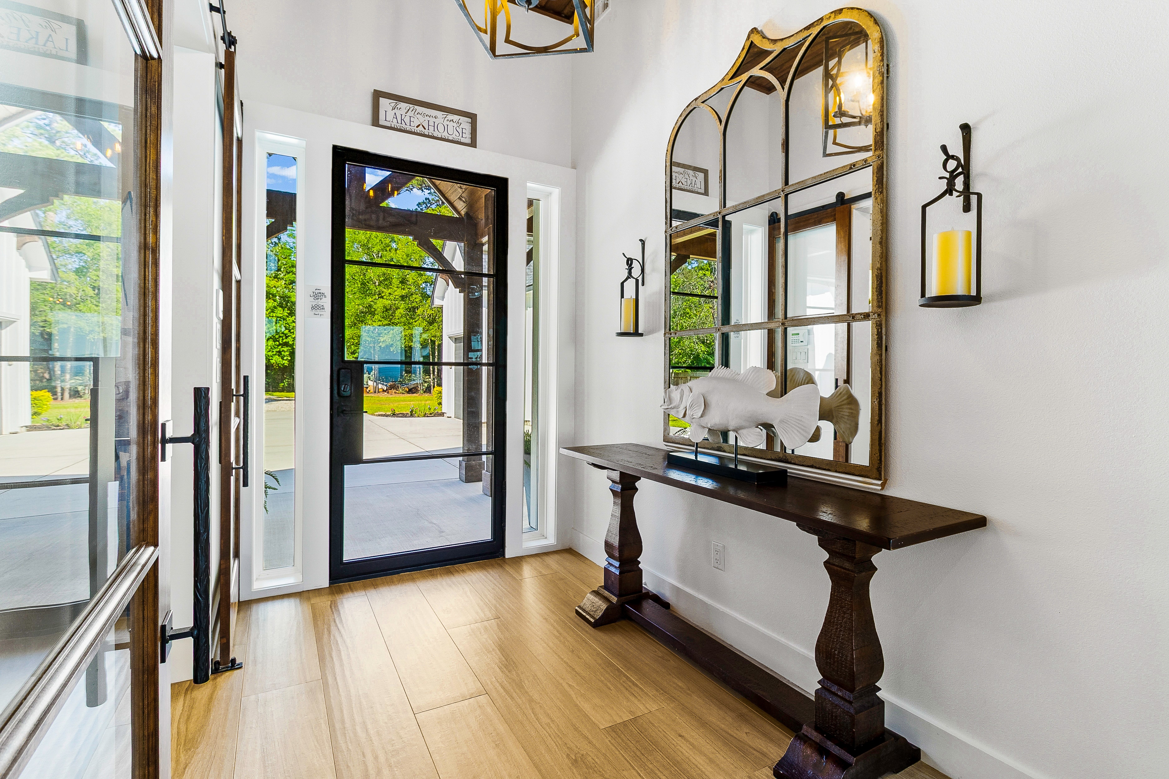 Modern entryway with console table and mirror