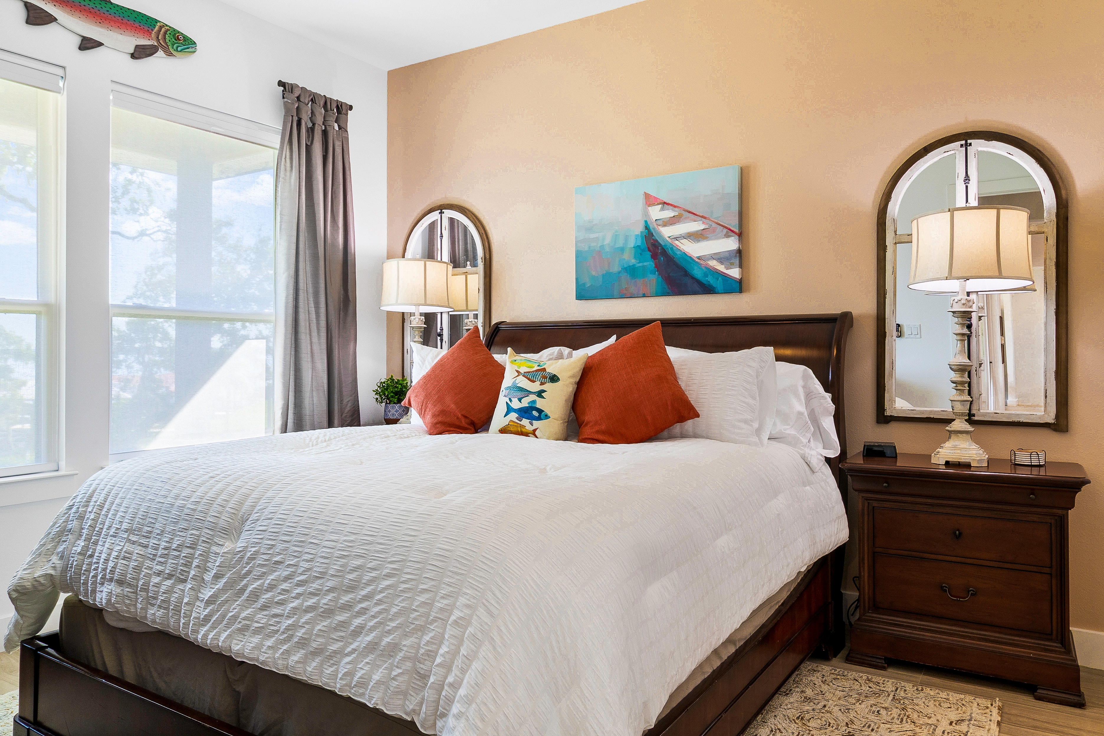 Modern bedroom with coastal decor