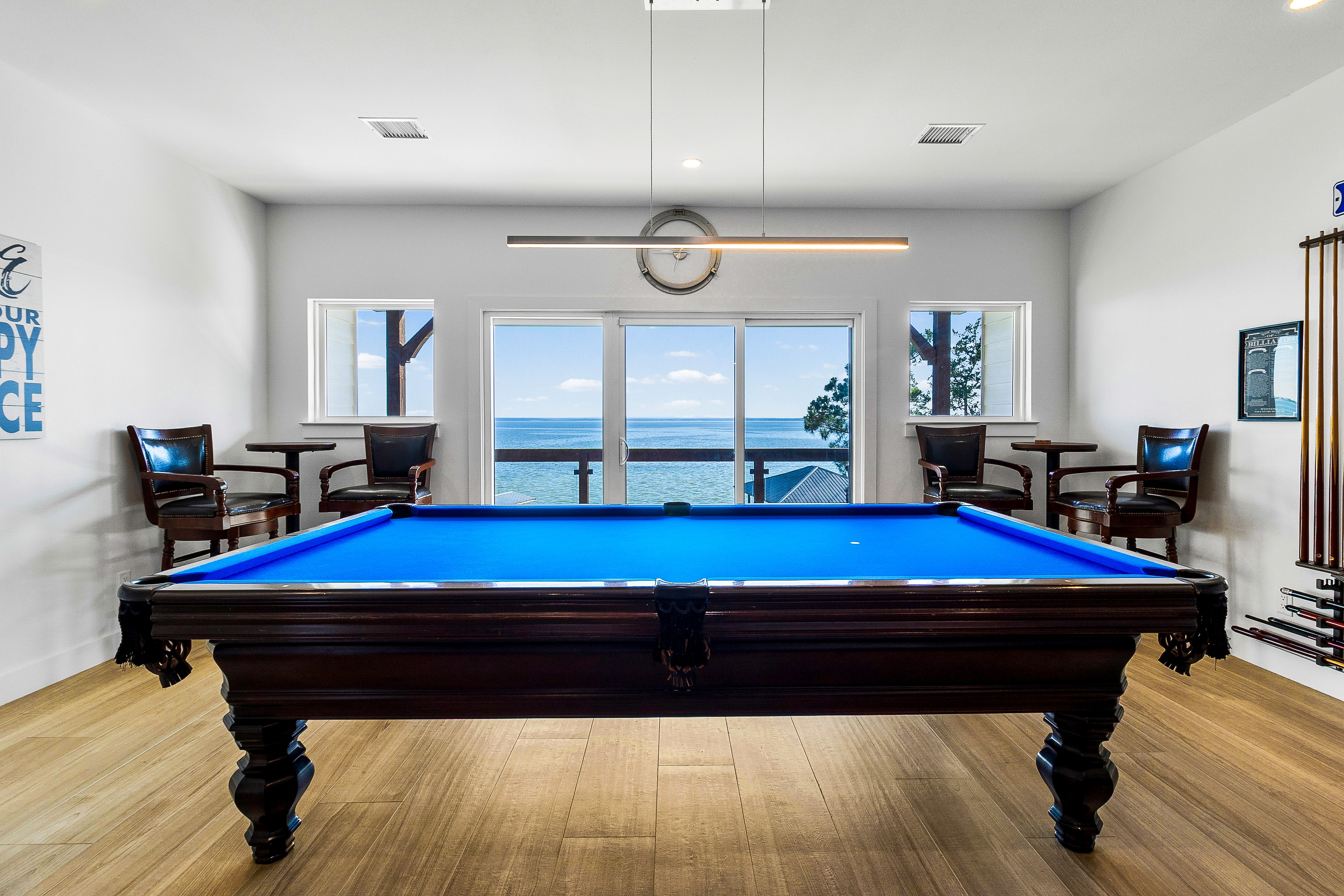 Luxury billiards room with ocean view