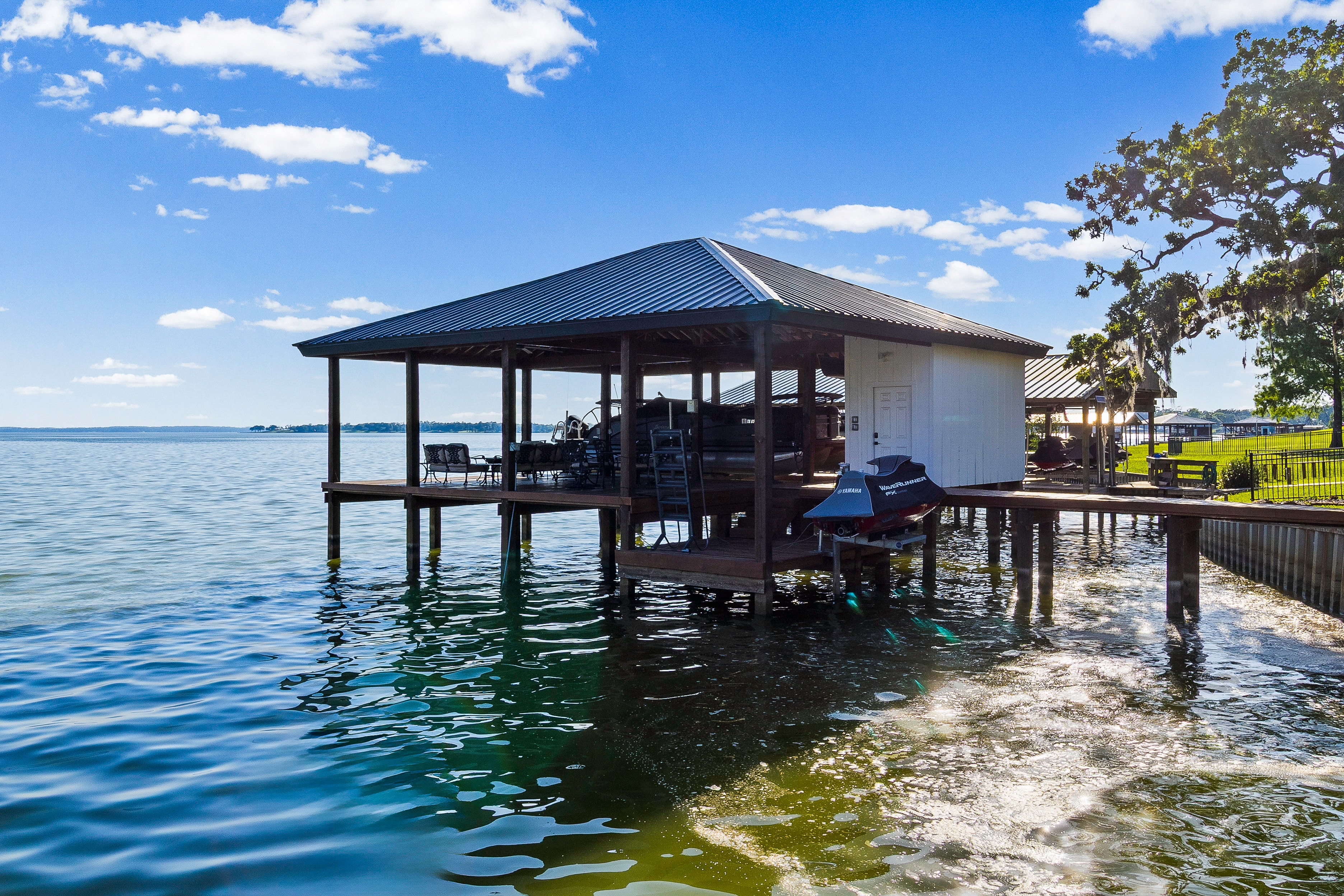 Boathouse and dock aerial view